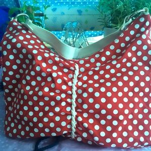 Red and white polkadot purse